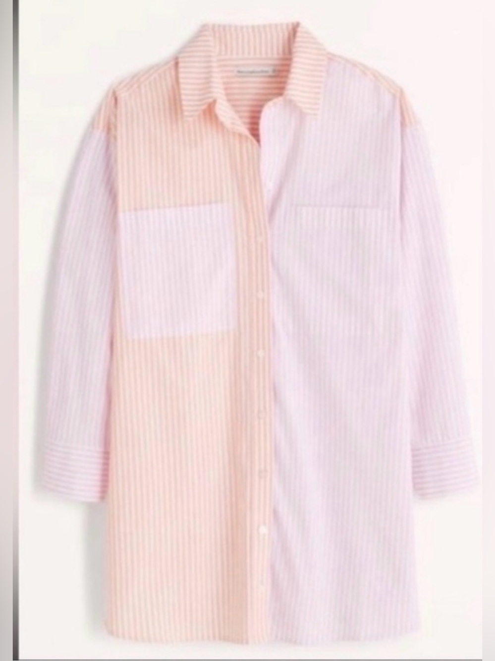 Abercrombie & Fitch Pink Peach Relaxed PoplinStriped Button-Down Shirt Dress